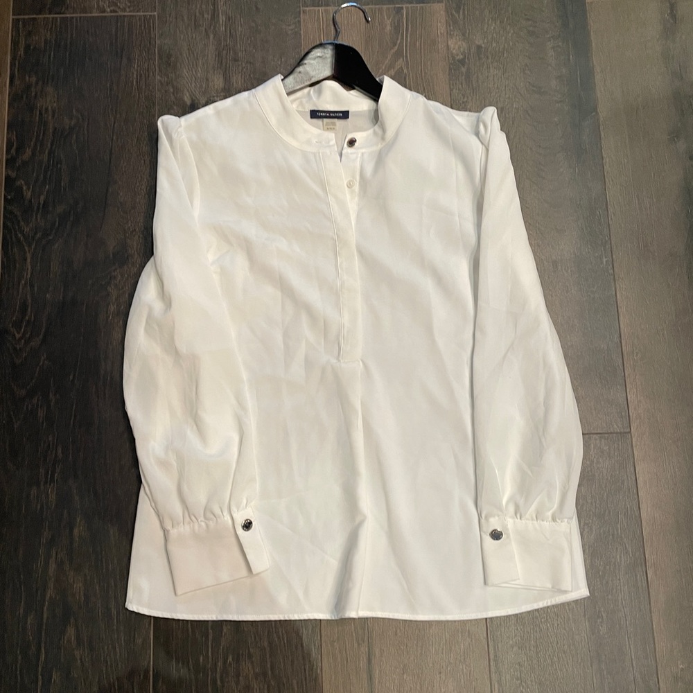 Tommy Hilfiger White Quarter Button Blouse in White (Size M)